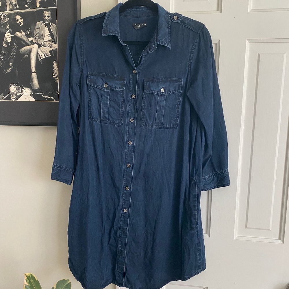 Club Monaco Button Down Denim Shirt Dress